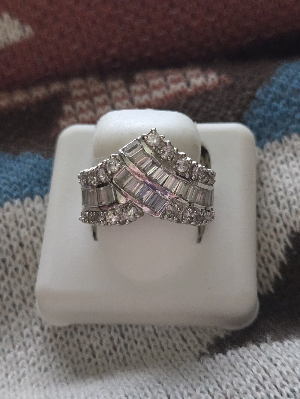 Sterling Silver CZ Round And Baguette Crossover Ring